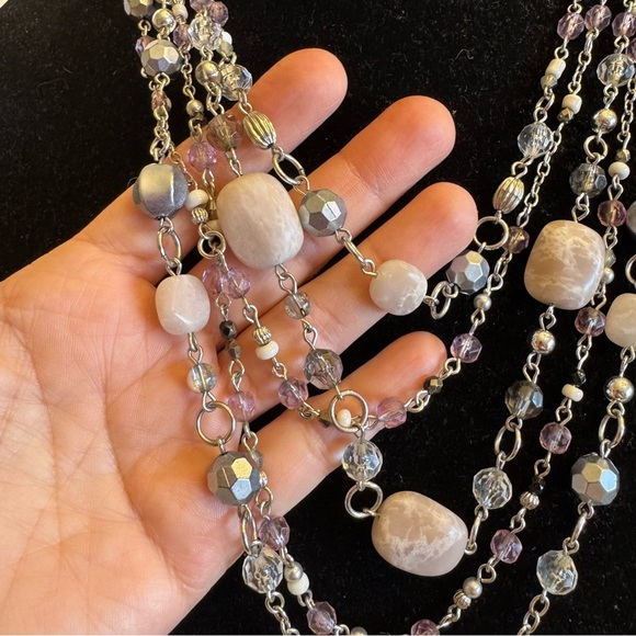 Lia Sophia "Sugar Plum" 5-Strand Necklace Genuine Jade Silver Tone Beaded - Picture 3 of 16